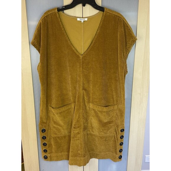 Madewell Dresses & Skirts - MADEWELL Corduroy Shift Dress Sz L Jumper Gold Yellow Retro Y2K Casual Comfy